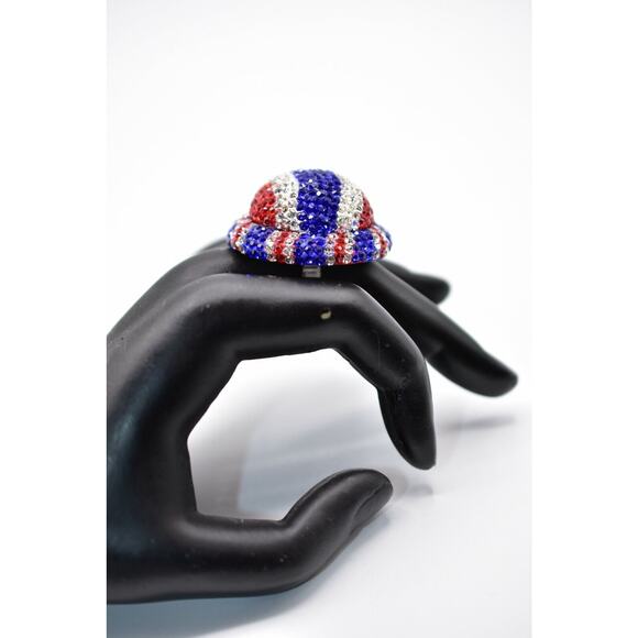 Statement Ring Sparkling Rhinestone Crystal Red White Blue Union Jack Shiny Bin7 - Picture 7 of 12